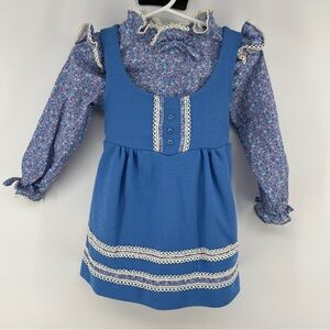 Vintage 80’s Blue Floral Dress with Lace Trim Carters size 3T Cottagecore
